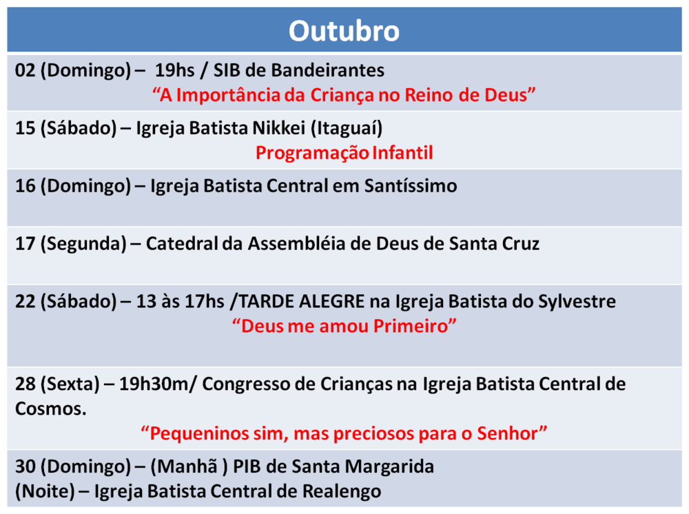 agenda outubro